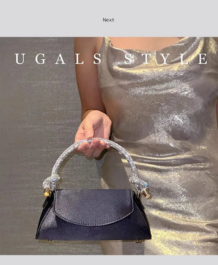 Satin Crystal Handle Evening Bag