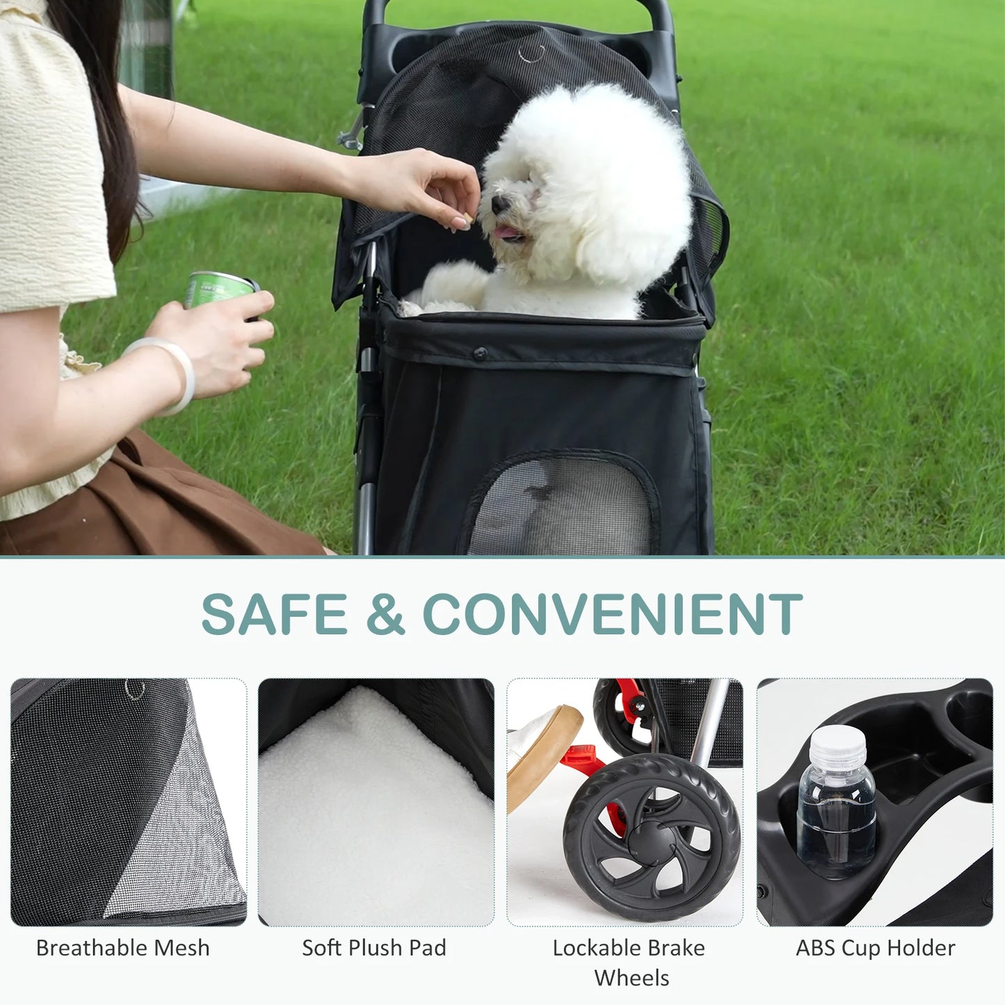 3-Wheel Foldable Pet Stroller for Dogs & Cats