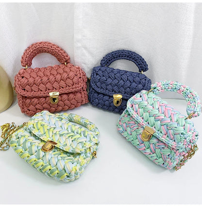 Woven Cotton Chain Crossbody Handbag