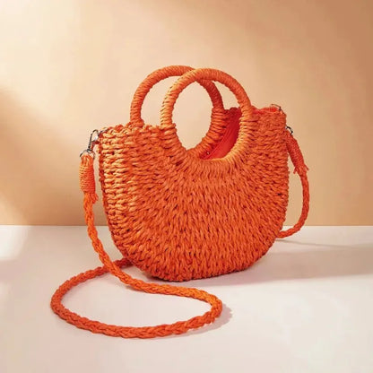 Handwoven Straw Rattan Crossbody Beach Bag