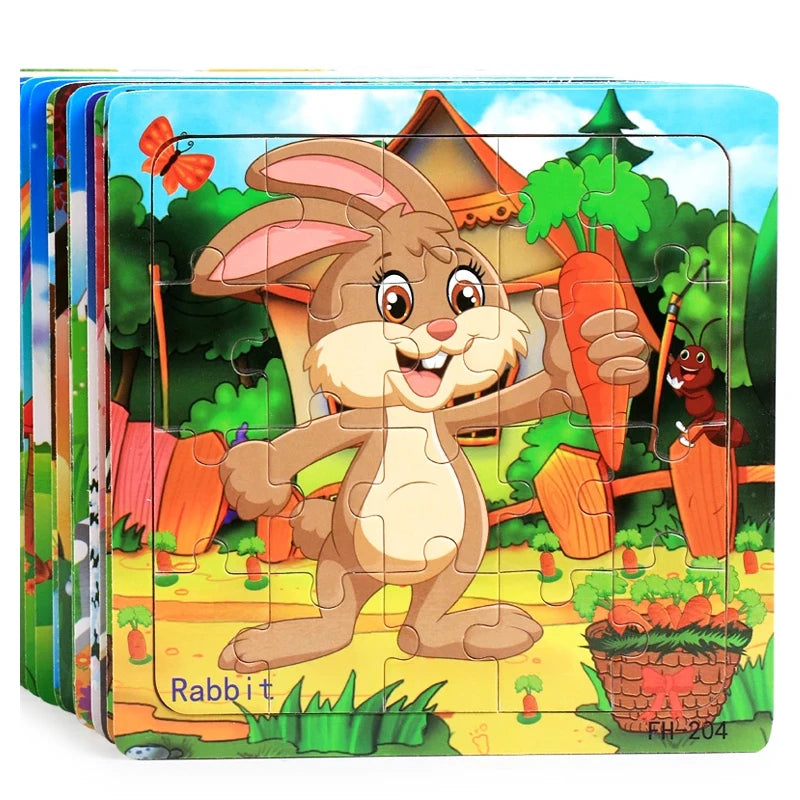 Wooden Cartoon Animal & Vehicle Jigsaw Puzzle