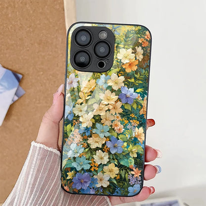 iPhone Case Floral Tempered Glass Red