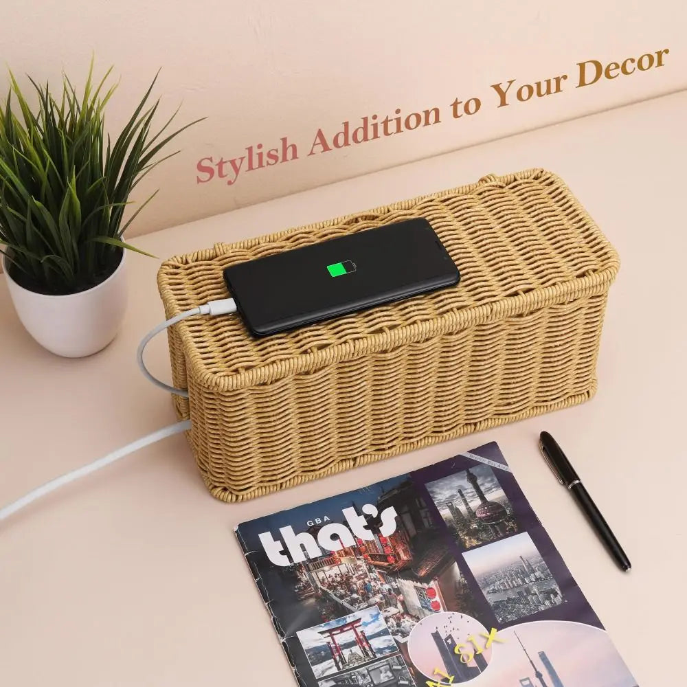 Handwoven Cable Management Box with Lid