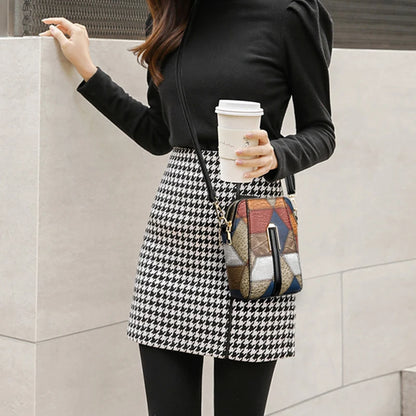 Vintage Patchwork Shoulder Bag with Zipper Closure