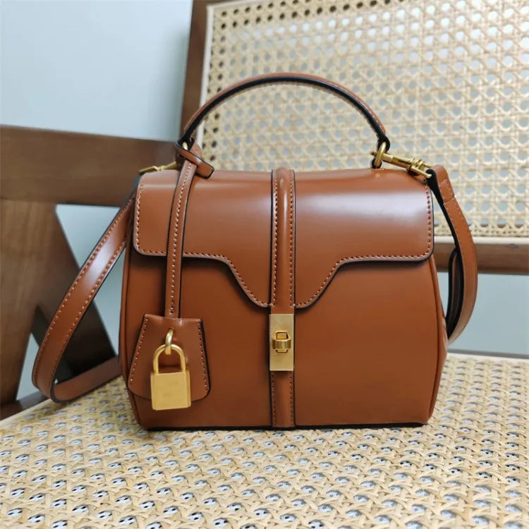 Genuine Split Leather Top Handle Satchel Bag