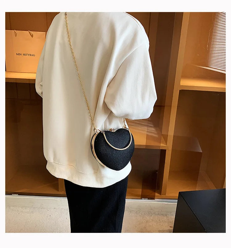 Heart-Shaped Evening Clutch Bag with Chain Strap
