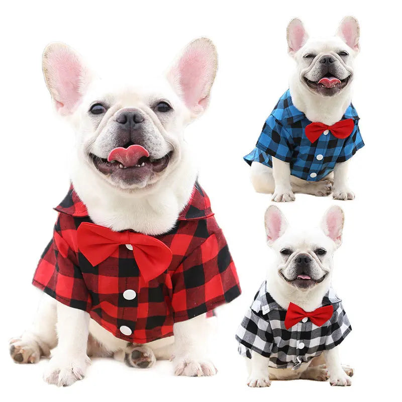 Plaid Dog Shirt with Bow Tie for Small & Medium Pets