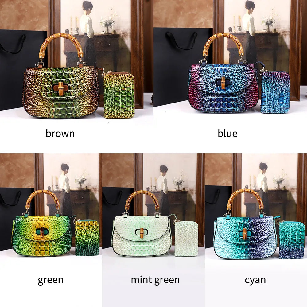 Crocodile Pattern Top Handle Handbag