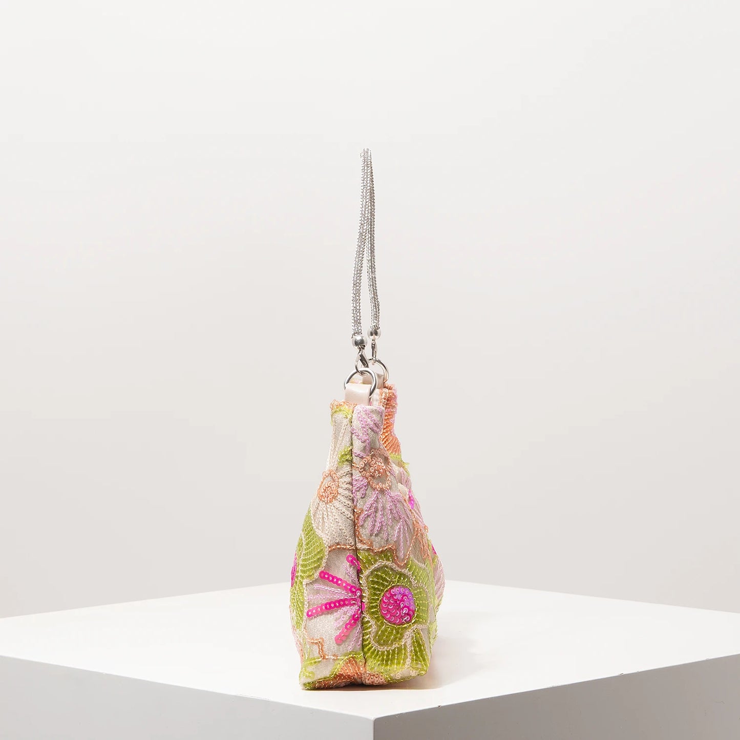Floral Embroidered Sequin Shoulder Bag