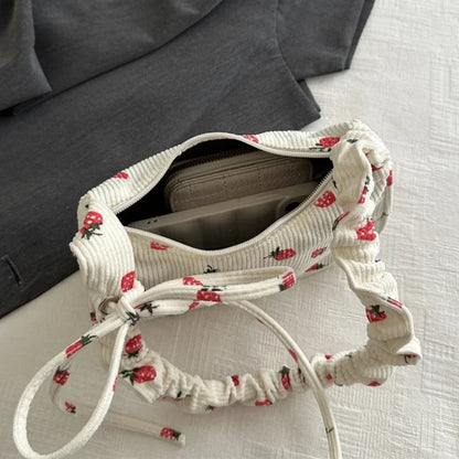 Strawberry Print Corduroy Mini Shoulder Bag