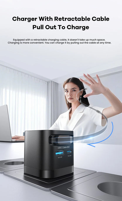 65W GaN USB Charger with Retractable Type-C Cable