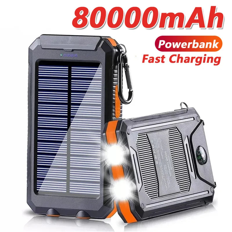 80000mAh Solar Power Bank with LED Flashlight