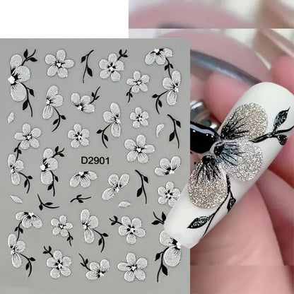 5D Glitter Floral Nail Art Stickers