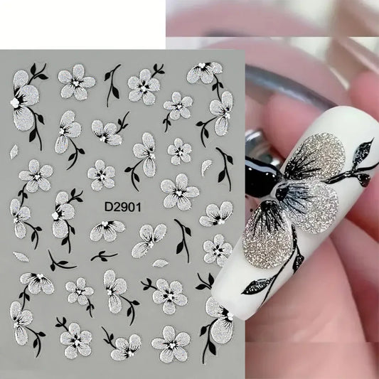 5D Glitter Floral Nail Art Stickers