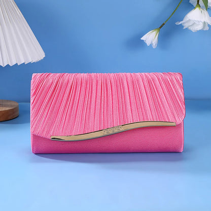 Elegant Pleated Evening Clutch Bag with Metal Accent