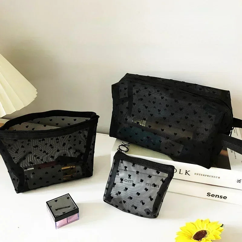 Heart Mesh Cosmetic Toiletry Bag
