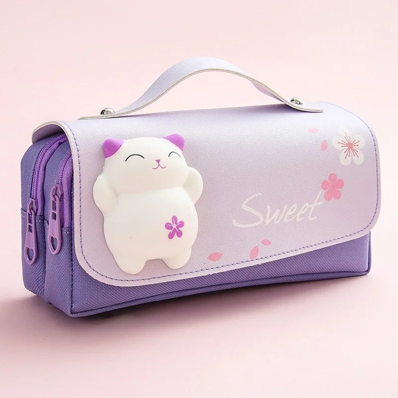 3D Kawaii Large Capacity Pencil Case with Decompression Doll