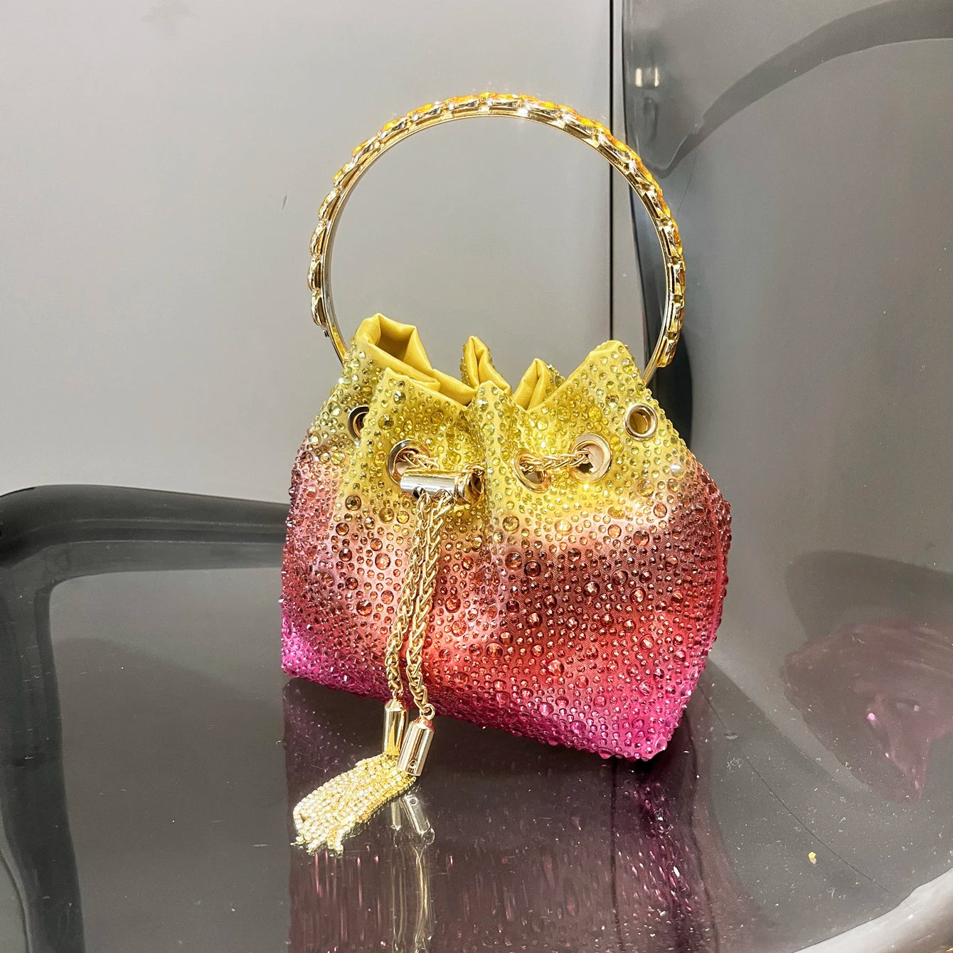 Luxury Rhinestone Bucket Evening Bag