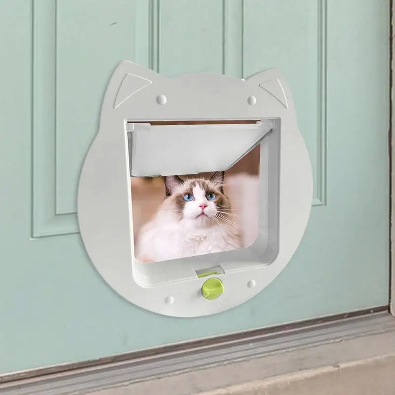 4-Way Locking Cat Door – Interior Pet Flap with Cat-Shaped Design
