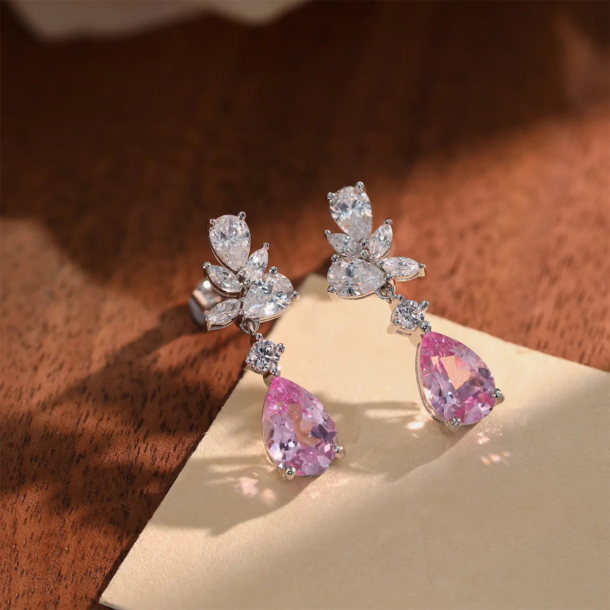 925 Silver Morganite Floral Drop Earrings