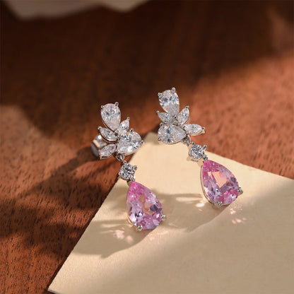 925 Silver Morganite Floral Drop Earrings