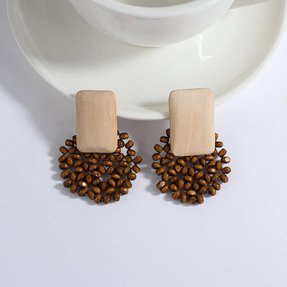 AENSOA Boho Handmade Geometric Wooden Drop Earrings
