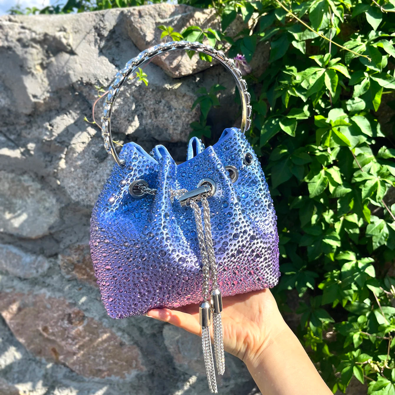 Luxury Rhinestone Bucket Evening Bag
