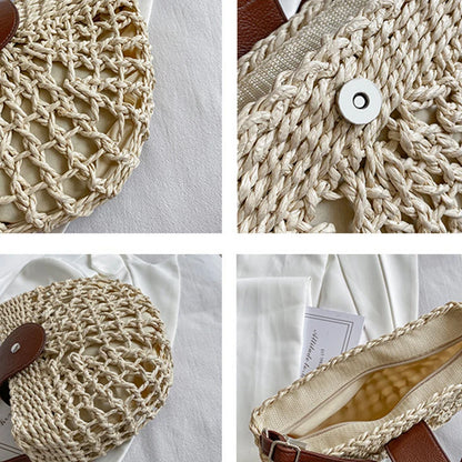 Handmade Half Moon Straw Crossbody Bag