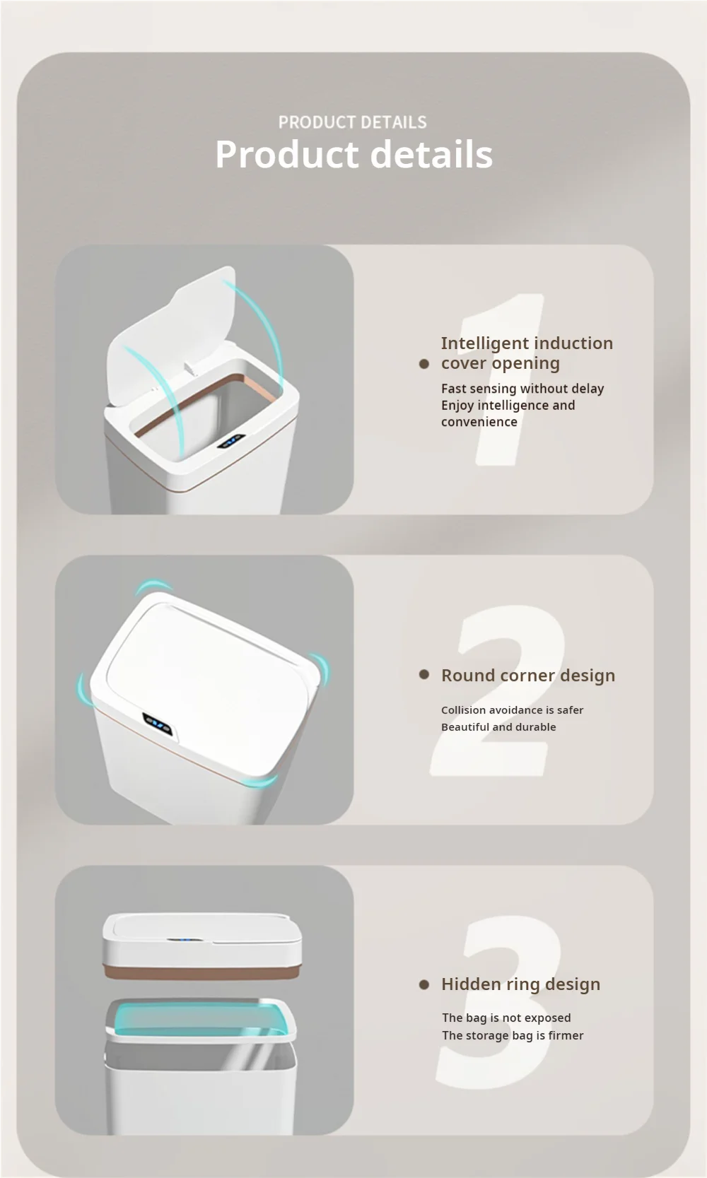 Smart Bathroom Trash Can 15L