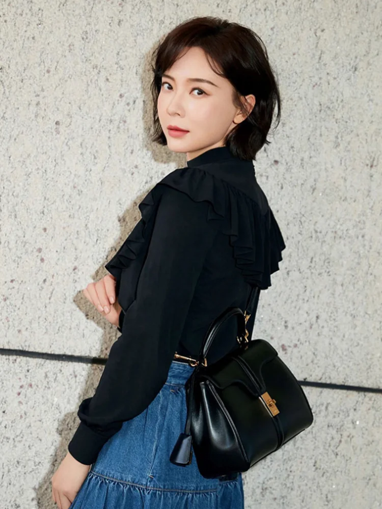 Genuine Split Leather Top Handle Satchel Bag
