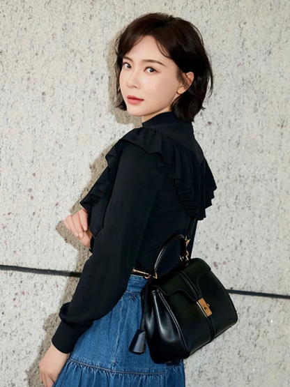 Genuine Split Leather Top Handle Satchel Bag
