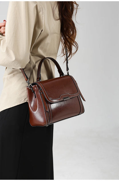 Genuine Cow Leather Top Handle Crossbody Bag