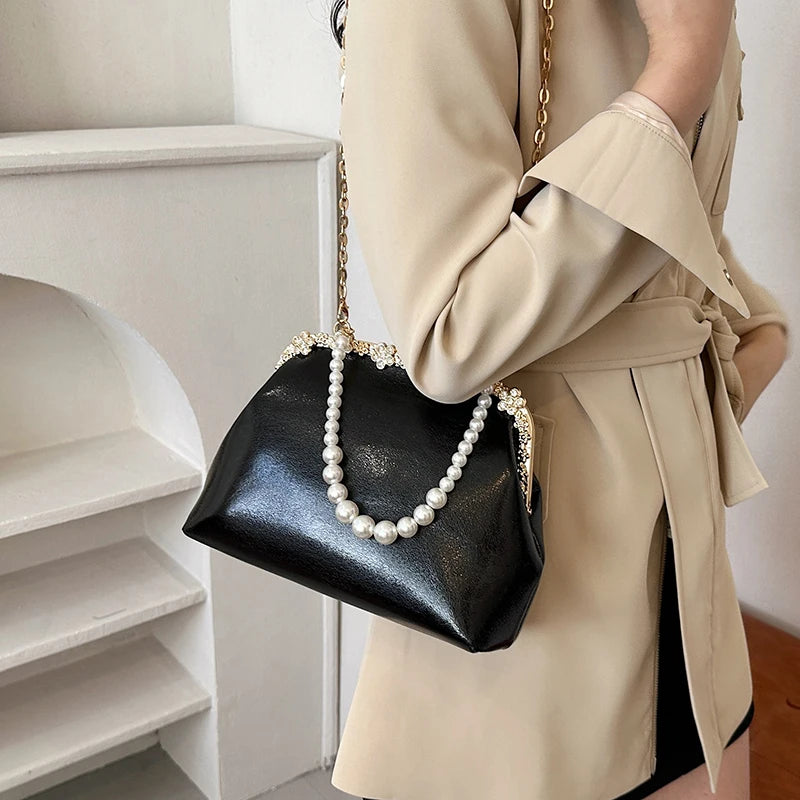 Luxury Pearl Chain Minaudière Shoulder Bag