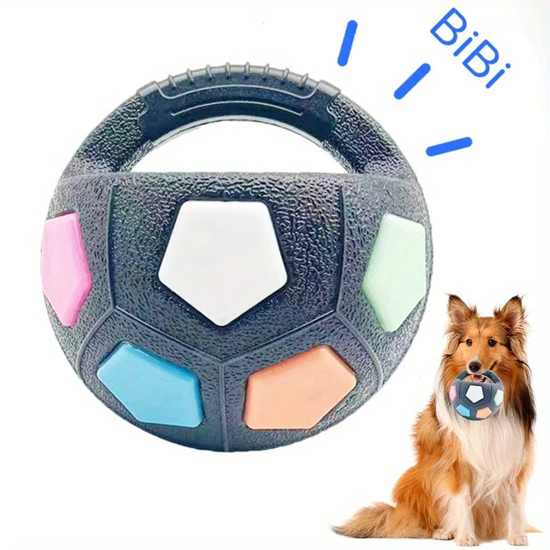 TPR Soccer Ball Dog Toy with Handle & Sound Feature