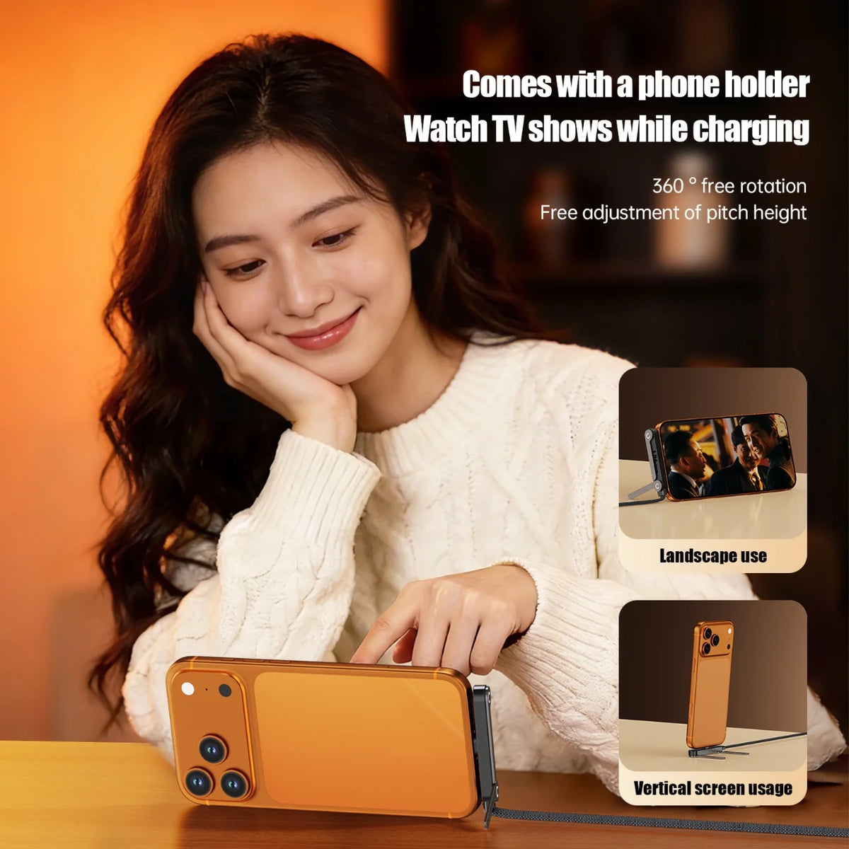 240W PD Fast Charging USB-C to USB-C Cable with Phone Stand