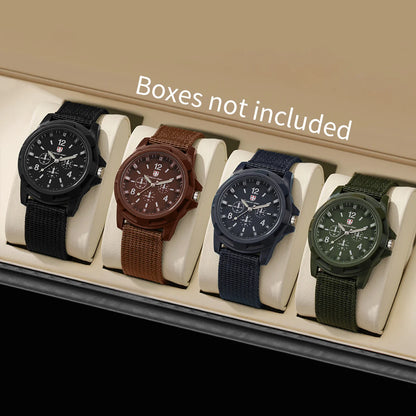 Men's Military Style Nylon Strap Quartz Watch Set