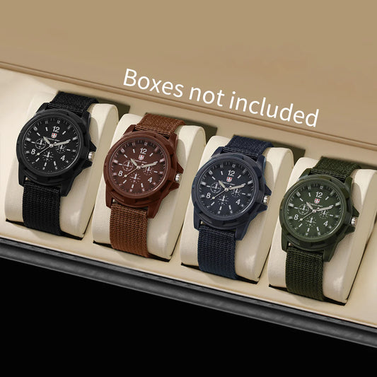 Men's Military Style Nylon Strap Quartz Watch Set