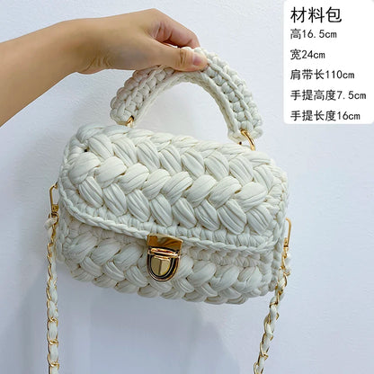 Woven Cotton Chain Crossbody Handbag