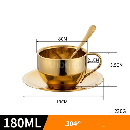 Double Wall Stainless Steel Coffee Cup Set with Spoon & Saucer