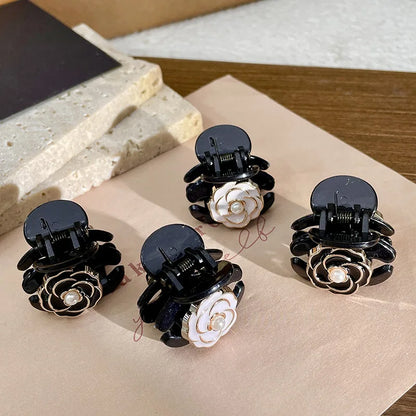 Black Camellia Mini Hair Claw Clip