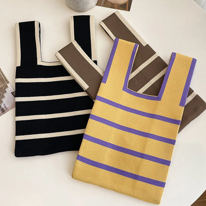 Handmade Knitted Striped Mini Tote Bag