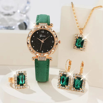 Women's Rhinestone Quartz Watch & Bracelet Gift Set