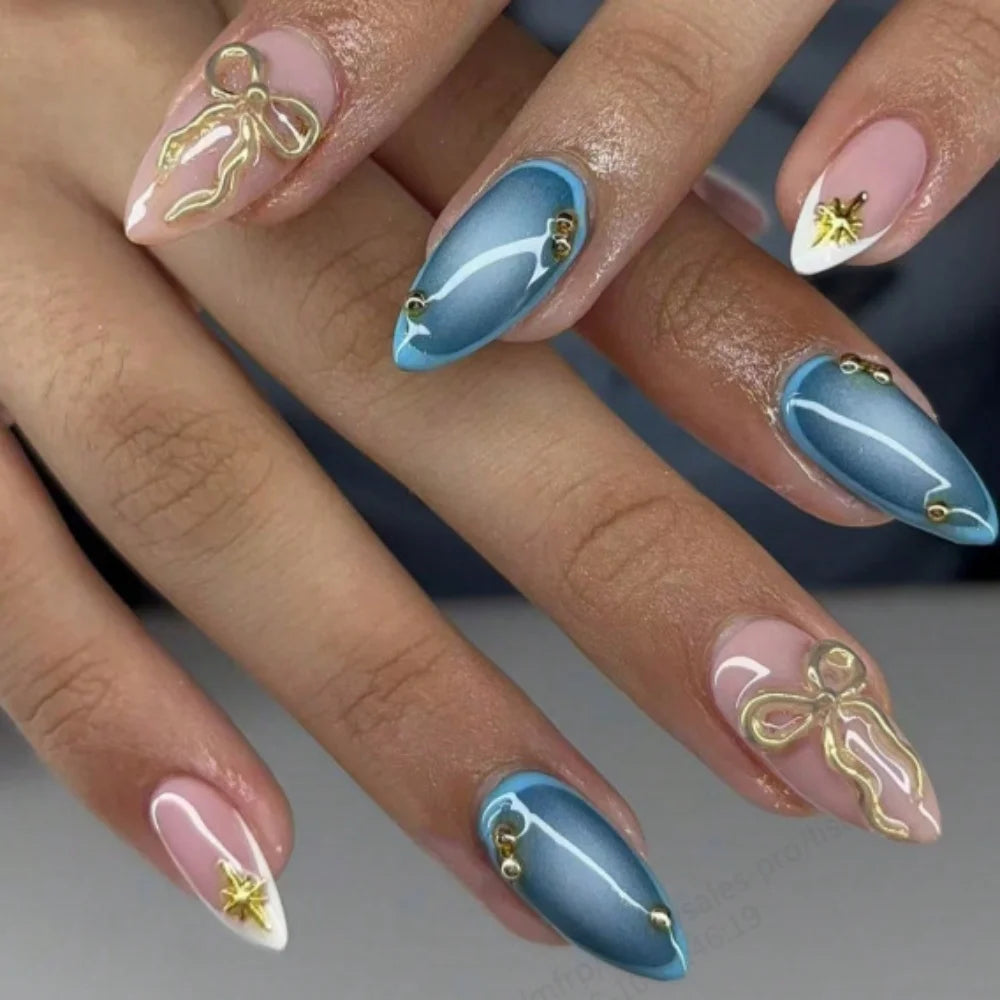 Long Almond Press On False Nails Set