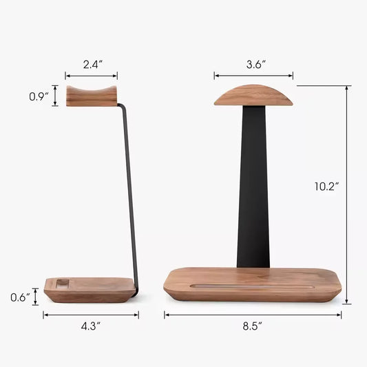 Wood Headphone Stand with Storage Base for Desk