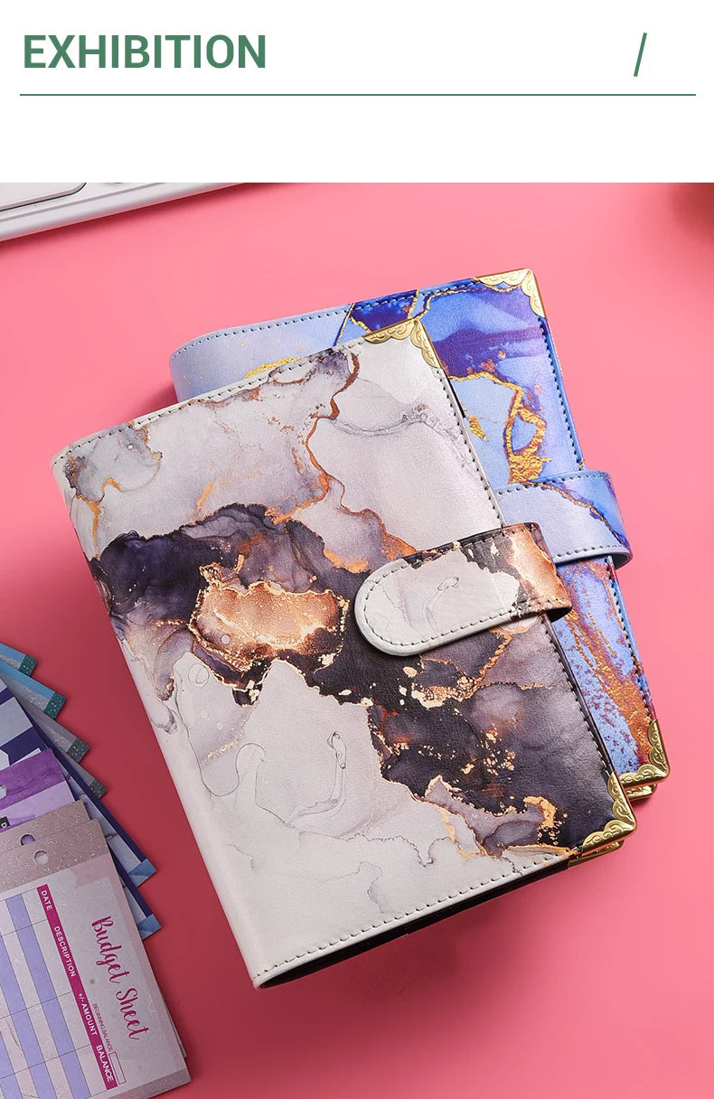 A6 Marble Budget Planner Binder with Cash Envelopes
