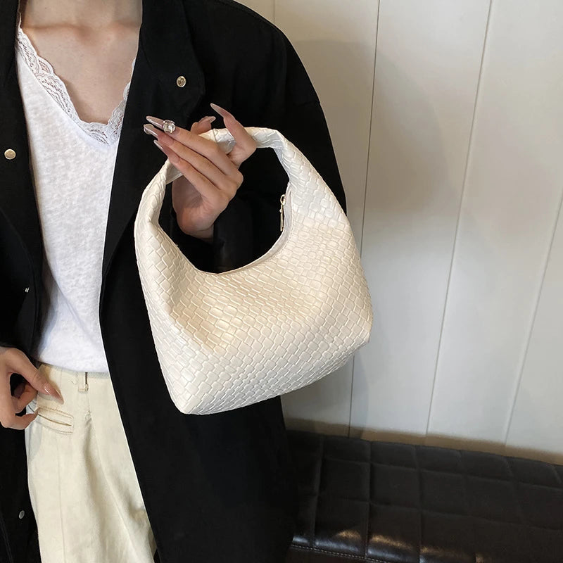 Women’s Woven Embossed PU Leather Hobo Shoulder Bag