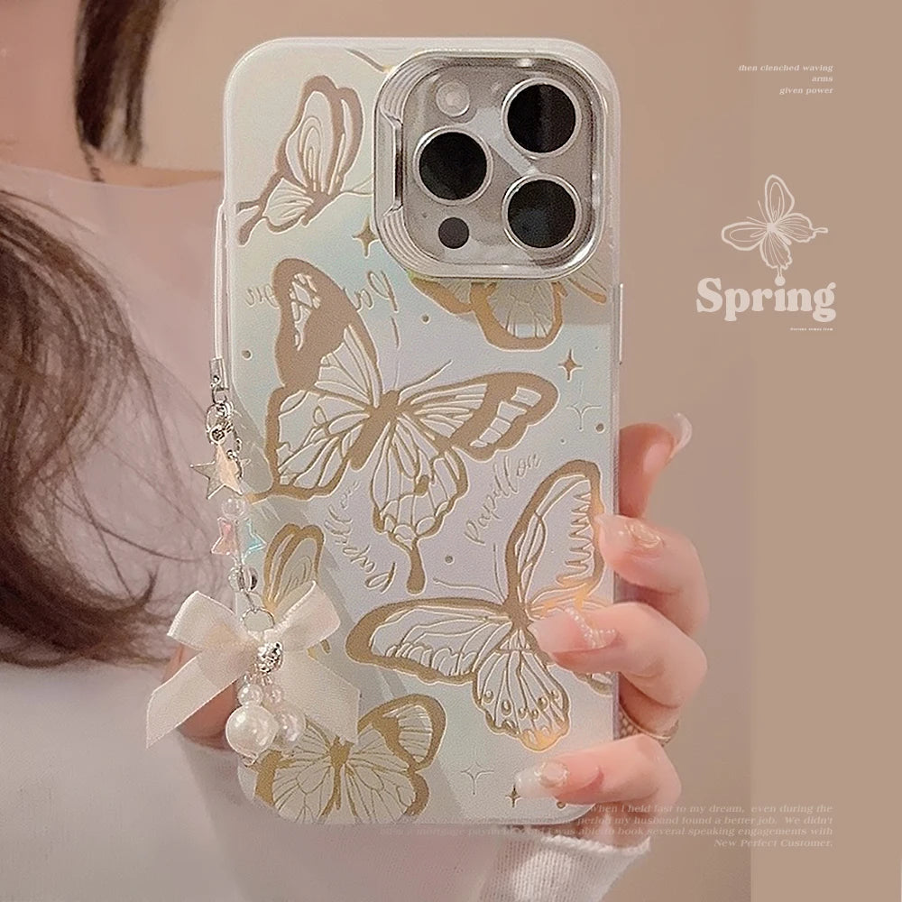 Deluxe Butterfly Glitter Phone Case for iPhone with Lanyard