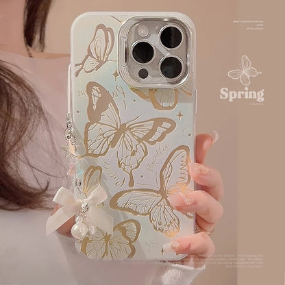 Deluxe Butterfly Glitter Phone Case for iPhone with Lanyard