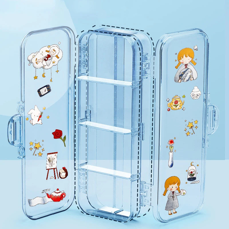 Double Layer Transparent Pencil Case – Large Capacity Stationery Organizer