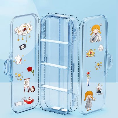 Double Layer Transparent Pencil Case – Large Capacity Stationery Organizer